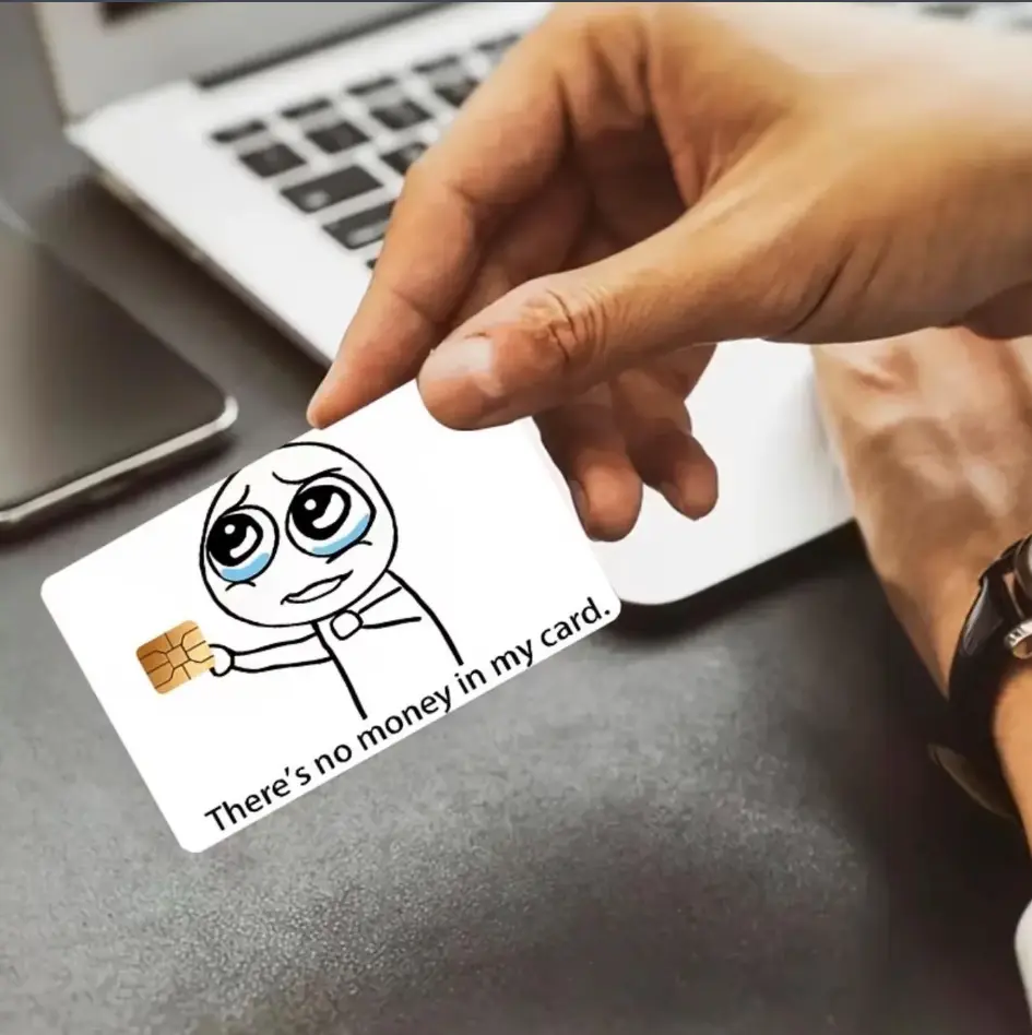 [2 Pcs/Pack] Funny There’s No Money In My Card Meme Sticker, Office Stationery Label Decal for Debit and Credit Cards