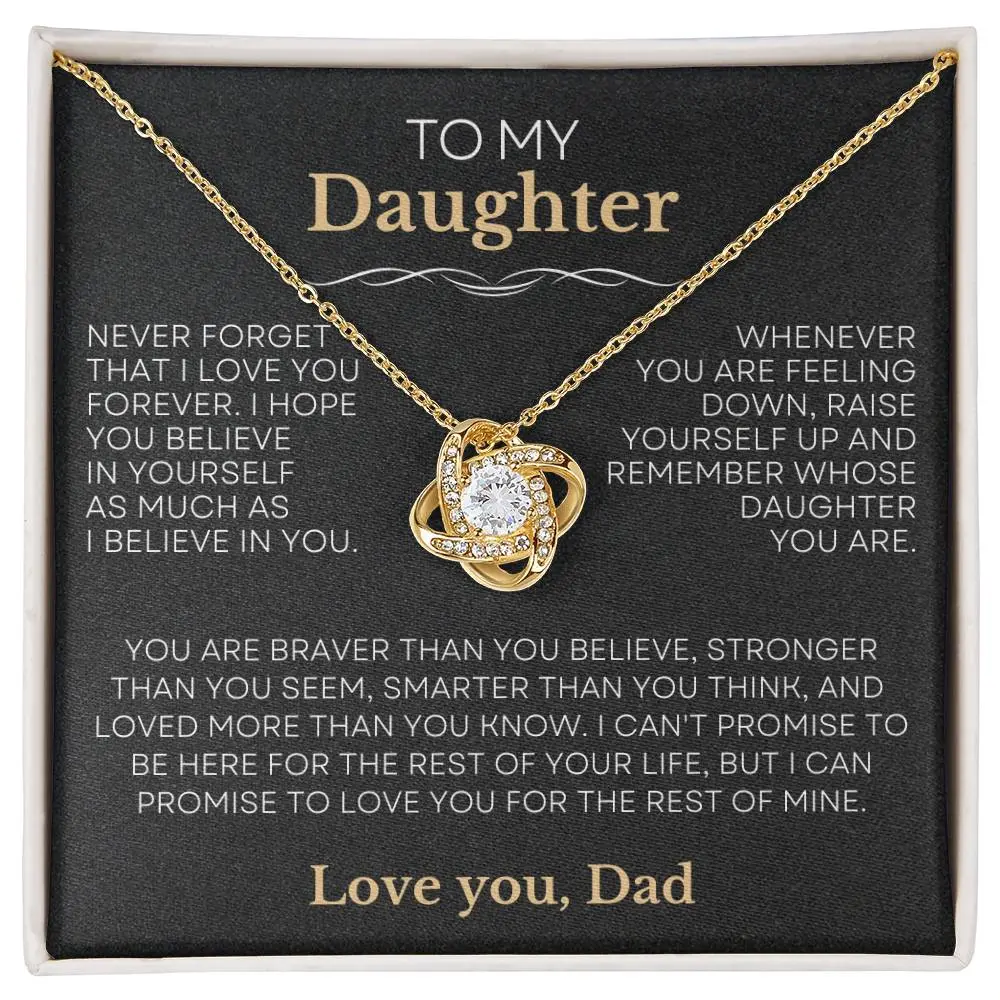 To My Daughter, Love Knot Necklace, Personalized Message Card Necklace, Birthday Gift For Daughter, Gift From Mom, You Are Braver