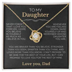To My Daughter, Love Knot Necklace, Personalized Message Card Necklace, Birthday Gift For Daughter, Gift From Mom, You Are Braver