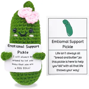 Emotional Encouraging Support Pickle,Funny Encouraging Pickle with Emotional Encouraging Card,Cute Knitted Crochet Dolls Soft Plush for Friend Gifts (Pickle)
