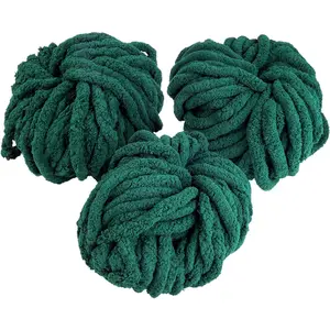 iDIY Chunky Yarn 3 Pack (24 Yards Each Skein) - Dark Green - Fluffy Chenille Yarn Perfect for DIY Crafts and Projects - Great Gift for Crafters