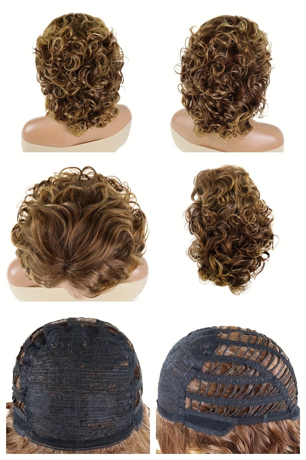 GNIMEGIL Elegant Curly Wave Wig for Women - High Temperature Fiber, Rose Net Cap, 100% Density, Vintage Mid-Length Style, Suitable for All People