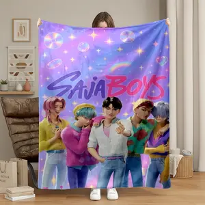 Saja Boys Idol Dream Flannel Blanket, HD Digital Print Design, Soft Warm Throw for Sofa, Office Bed, Camping, Travel, All Seasons Gift