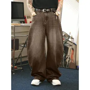 Retro loose brown washed loose fit flared pants men's denim pants father gift pants