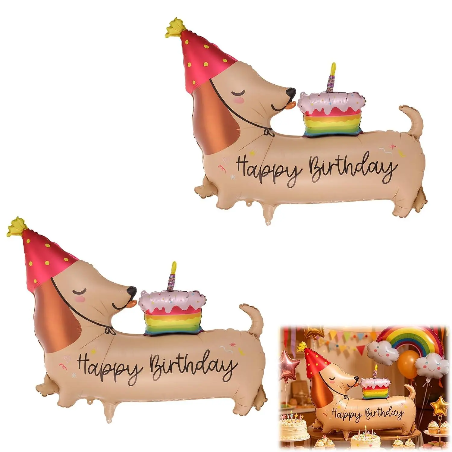 2Pcs Dog Birthday Balloons | Large 3D Standing Dog Balloons Dachshund Pet Balloons | Cute Puppy Balloon For Dogs Theme Birthday Party Decorations For Pet Puppy Animal Birthday