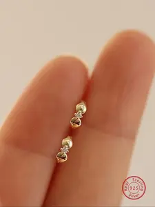 Women's 925 Silver Earrings, Cute Leaf Design with Artificial Zircon Inlay, Casual Jewelry Gift for Women & Friends, Stud Earring Jewelry