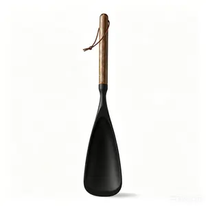 SUMZZZ  One piece Silicone cooking spoon with wooden handle, suitable for cooking and serving. High-quality BPA-free matte silicone, suitable for stirring and scraping (black)