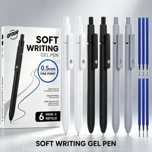 12-Piece Gel Pen Set,  6 Black Gel Pens plus 6 Blue Refills, 0.5mm Retractable Pens, Quick-Dry Smooth Writing Pens for Office, Note Taking, School, College & Teachers