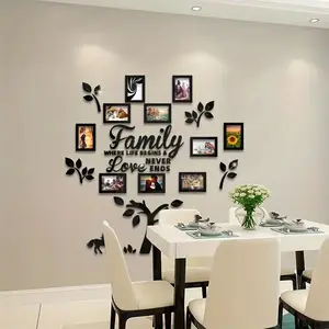 Family Tree Design Wall Sticker, 10pcs/set Removable Self-adhesive Photo Frames for Home Decor, Wall Decal for Living Room, Bedroom, Office, Ornaments