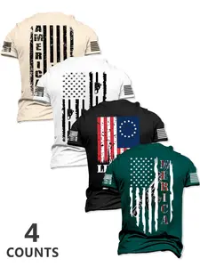Men's Summer Flag Series Theme T-Shirt Fitted, Unique Letter Print Design for Cultural Expression, Casual Wear and Gift Options