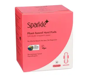 Sparkle Plant-Based Overnight Maxi Pads – Fragrance-Free Menstrual Pads, 10 Count
