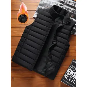 Men's Stand Collar Sleeveless Vest, Warm and Fashionable, Versatile Autumn Winter Top, Beige Solid Color, 1-Piece Set Gilet Black