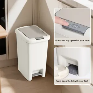 20L Slim Step & Push Trash Can - Dual Opening, Smooth Matte Finish, Durable Plastic  - White