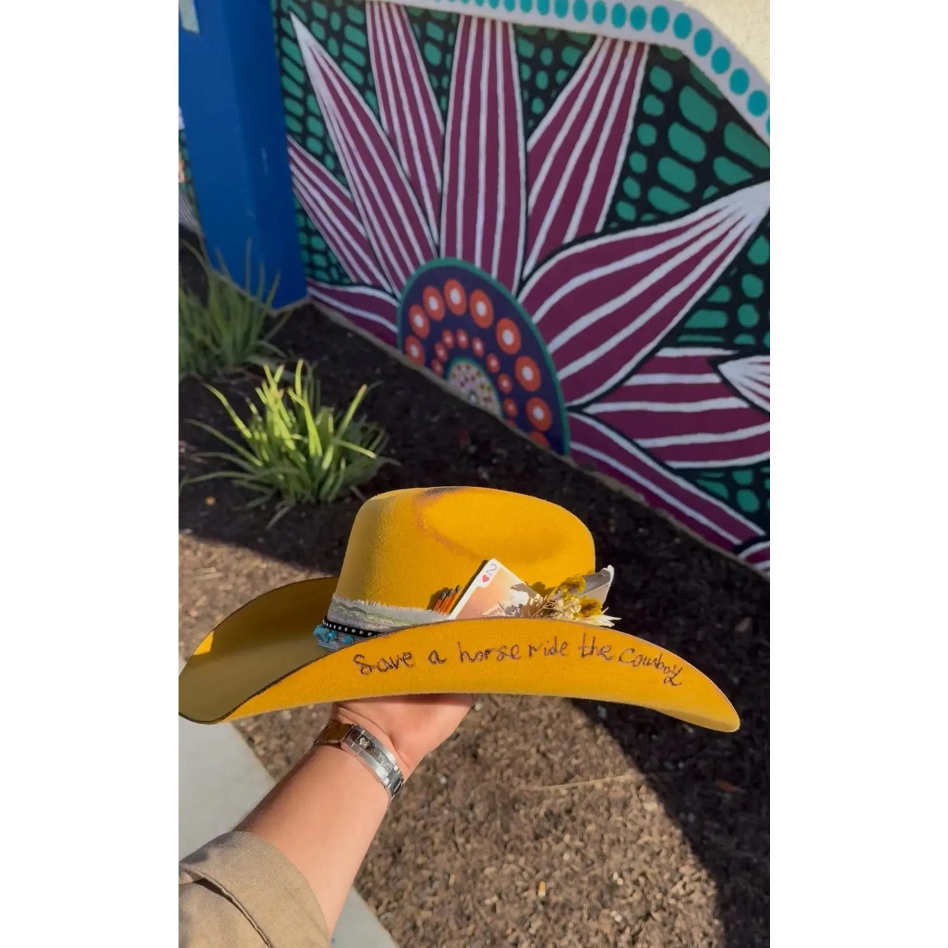 Save a Horse Ride the Cowboy Mustard Yellow Custom Cowboy Hat
