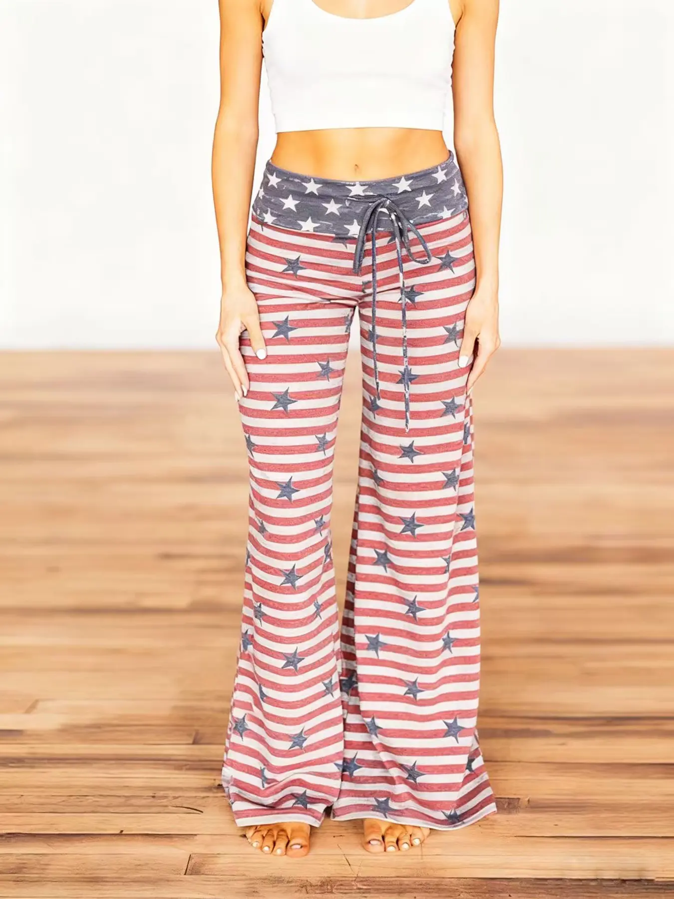 Spring/Summer/Autumn/Winter Women's New American Flag Printed Pants Loose Fit Pants Holiday Clothing Home Pants Elastic Pants Casual Streetwear Pants