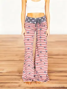 Spring/Summer/Autumn/Winter Women's New American Flag Printed Pants Loose Fit Pants Holiday Clothing Home Pants Elastic Pants