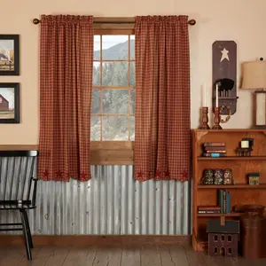 Bedford Burgundy Star Scalloped Short Panel Curtains