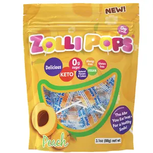 Zollipops Peach 3.1oz Pouch Delicious, Zero Sugar, KETO, Gluten Free, Vegan, Allergy Friendly, No Artificial Dyes, Kosher Candy Snack Sweet