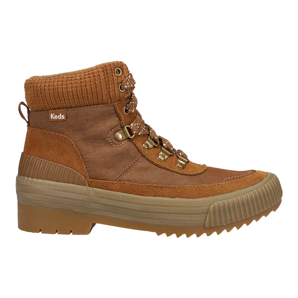 Keds Womens Fielder Water-Resistant Lace Up Casual Boots Ankle Low Heel 1-2" - Brown