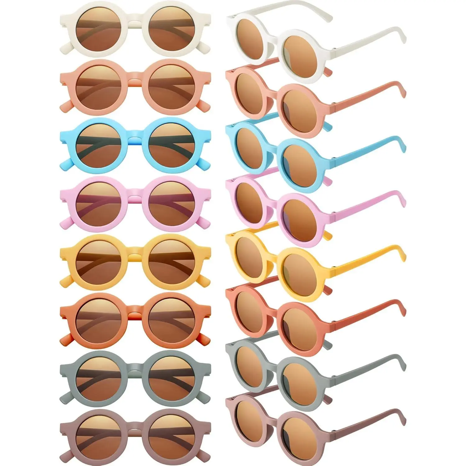16 Pairs Bulk Plastic Toddler Sunglasses, Cute Round Kids' Sunglasses for Boys & Girls Age 2-4, Party Favors for Classroom & Beach
