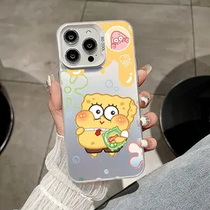 S-SpongeBobs Phone Case For iPhone 11 12 13 14 15 16 17 Pro Max Air Plus Mini Light Luxury High-end Colorful Silver Cases