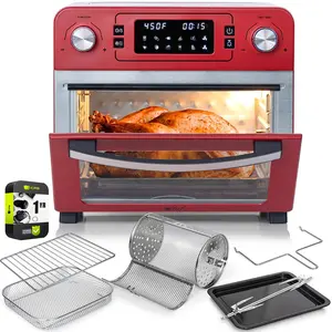 Deco Chef 24QT Stainless Steel Countertop Toaster Air Fryer Oven Red- + Warranty