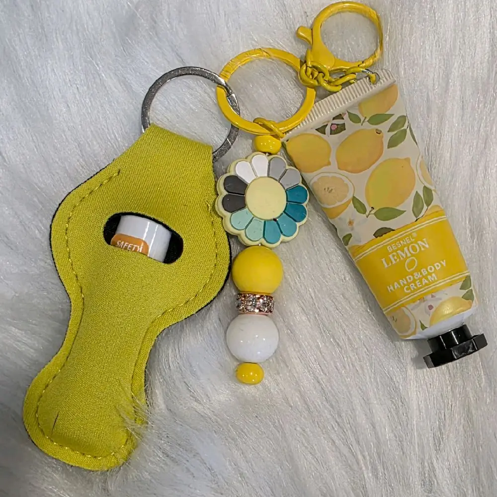 Yellow Custom Keychain Set with Lotion and Lip Balm