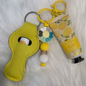 Yellow Custom Keychain Set with Lotion and Lip Balm