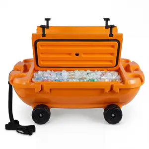 VEVOR Floating Cooler, 40 QT Floating Ice Chest with Dry Storage, Wheels Tow Rope, Premium LLDPE Amphibious Drink Cooler for Water Land, Cruise Stable on Lake, River, Pool, Beach, Kayak, Orange