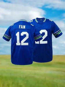 Men's Seattle American Football Jersey, V Neck Embroidered Sportswear, Loose Short Sleeve T-Shirt, Sportswear Top, Perfect for Outdoor Sports & Competition, Unisex, All Seasons