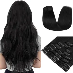7Pcs Clip in Hair Extensions Real Human Hair, Remy Human Hair Extensions Clip ins for Women, Natural Human Hair,  120g , Natural black