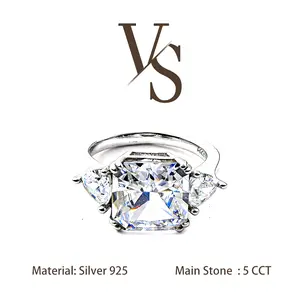 [Venus Jewelry] Lab Created Gemstone 5 CCT Special Sunset Square Cut  Design Solid Silver 925 Ring