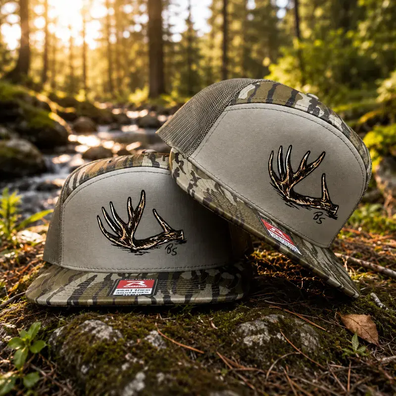 [ BEST 2026 ] Antler Shed 7 Panel Hat – Mossy Oak Bottomland Camo Snapback Cap | Structured Outdoor Hunting Hat | Adjustable Performance Hat for Hunting, Fishing & Everyday Wear