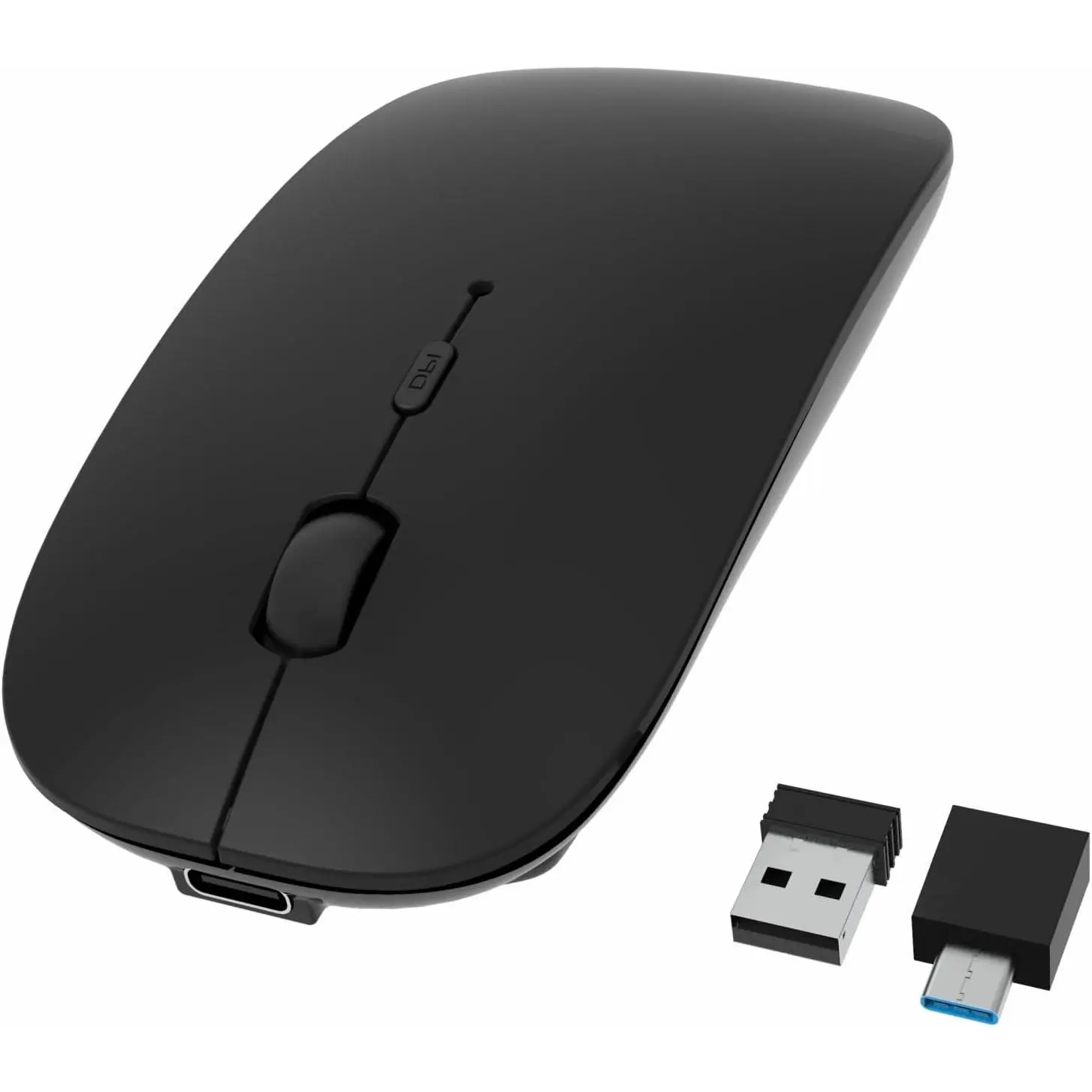 Bluetooth Wireless Rechargeable Mouse for MacBook Pro/Air/iPad Air/iPad Pro/Laptop/Tablet/iPhone/PC, Bluetooth 5.2/3.0 and 2.4GHz Dual Mode Mouse (Black)