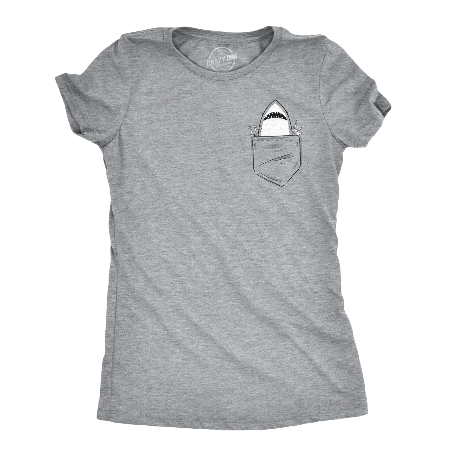 Womens Pocket Shark Funny T shirts Printed Graphic Jaws Cool Shark Novelty T shirt Funny Womens T Shirts Cute Vintage Fashion Casual Ladies T-Shirt Gift Shark Tops for Women Women's Novelty Tees Light Grey