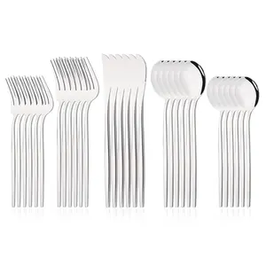 Stainless Steel Cutlery Set, 30pcs/set Including Knife, Fork & Spoon, Dishwasher Safe Tableware Set for Home Kitchen Dining Room