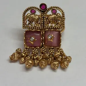 Indian Antique look Finger Ring Elephant Design with Ghungroo - Adjustable Size