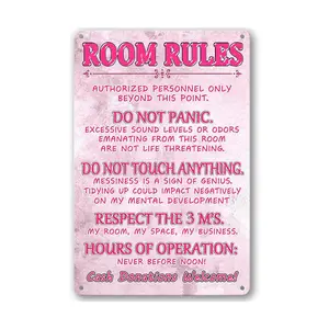 1pc 8*12in Humorous Teen Room Wall Art| "Room Rules" Metal Sign for Bedrooms, Dorms & Teen Spaces, bedroom kid signs