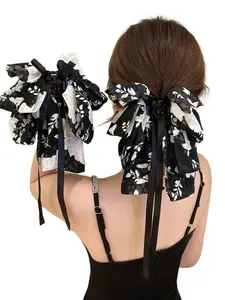 Multi-layer Chiffon Bowknot Hair Claw Clip As Gift, Sweet Cute Hair Claws for Girls, Elegant Plain Color Versatile Hair Accessories for Women and Girls, Ponytail Claw Clip Hairclips