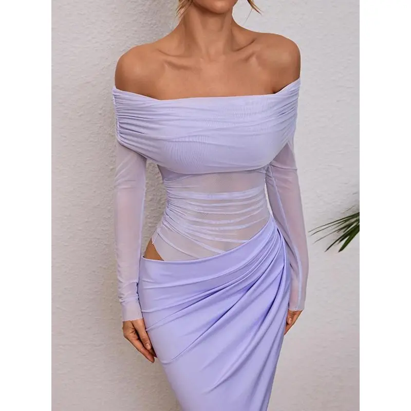 Women's Ruched Sheer Mesh Dress, Dresses for Women, 2025 Elegant Long Sleeve Long Dress for Party Women's Ruched Sheer Mesh Dress, Dresses for Women, 2025 Elegant Long Sleeve Long Dress for Party