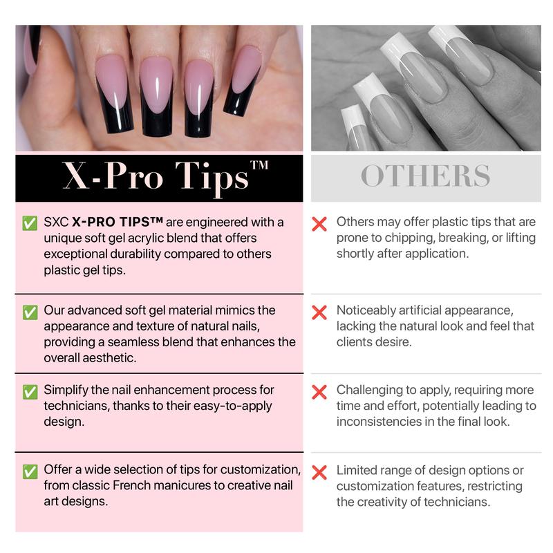 SXC Cosmetics X-Pro Tips French Tip Press On Nails - French Black Edition Starter Kit