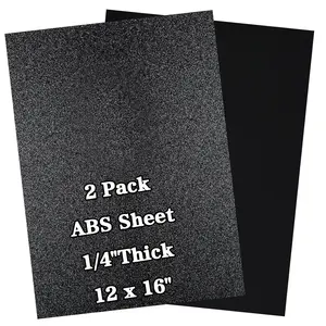 2 Pack ABS Plastic Sheet 12" x 16" x 1/4" Thick (6mm) Black Rigid Moldable Thermoplastic Board for Crafts, DIY Projects,  Decor - Textured & Smooth Surface