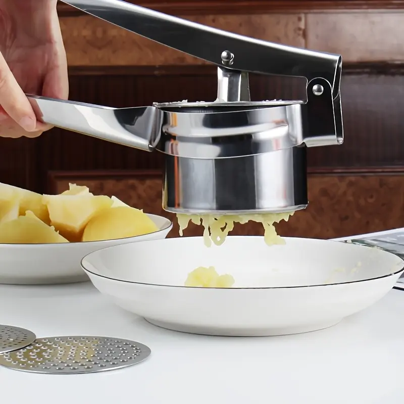3in 1 Potato Ricer Stainless Steel Masher with 3 Removable and Interchangeable Discs, Potato Masher, Stainless Steel Potato Masher, Kitchen Vegetable Masher, Manual Fruit Masher, Vegetable Crusher, Kitchen Stuff, Kitchen Gadgets, Tools