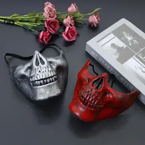 1pcs Skeleton Demon Mask Realistic Half Face Warrior Mask Halloween Cosplay Skull Costume Performance Props Accessories Tools party favor,summervibes