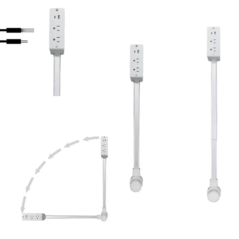 Extendable Arm Outlet Extender, 22-34 inches, 21" x 2" x 2", 1.3lbs, USB A/C Charging Ledge with 90° Rotation, ETL Listed, Velcro Strips for Damage-Free Installation, Accessing & Easy Access to Hidden Outlets