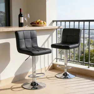 Adjustable Swivel Barstools Set of 2 in PU Leather with Hydraulic Lift, Kitchen Counter Height Stools Featuring Thickened Seat Cushions and Back