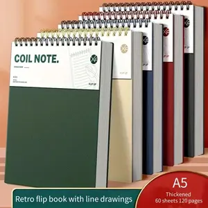 Vintage Style B5 Coiled Notebook, Thick Horizontal Lines, Flip-Up Coil, Multiple Colors Available, Student Stationary, Suitable for Elementary School, University, Exam Prep