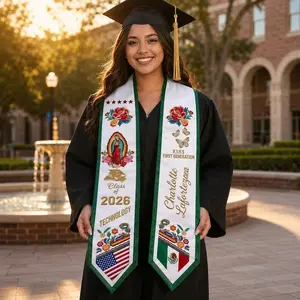 Mexico Graduation Stole Class of 2026, Virgin Mary Graduation Sash, Flower Pattern Stole, Custom Name School Sash Senior Graduation Gift