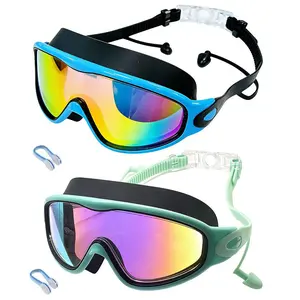 Swimming Goggles Set for Ages 3-14, Includes Earplugs & Nose Clip, Anti-Fog Lenses, UV Protection, Wide Vision, Comfort Fit