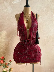 Glamorous Fringe Sequin Camisole & Mini Skirt Set for Festivals, Parties, Christmas, Halloween, New Year's Eve, Annual Galas, and Holiday Celebrations